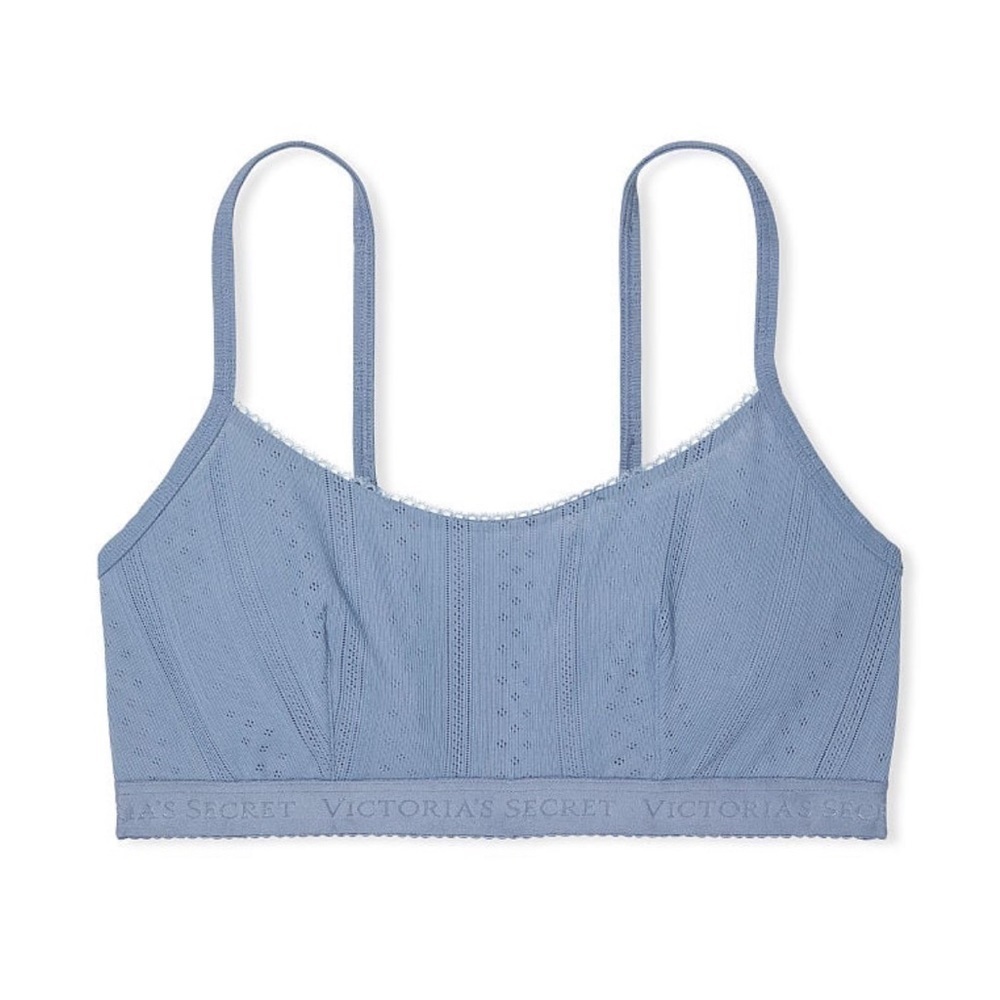 Victoria’s Secret Logo Cotton Scoop Bralette blue cotton lowback size large